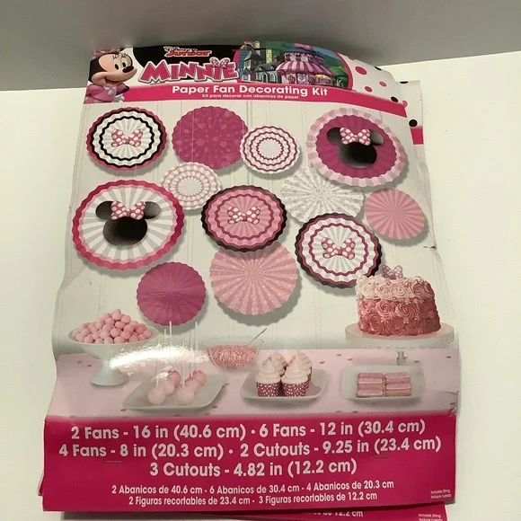 Disney‎ Minnie Mouse Paper Fan Decorating Kit - Pink and Black 2 PK - Picture 3 of 7